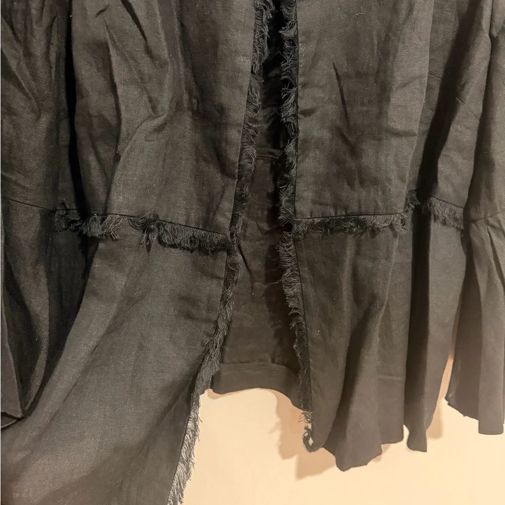 Chico's Linen Black Fringe Trim Bell-Sleeve Jacket - Picture 16 of 16